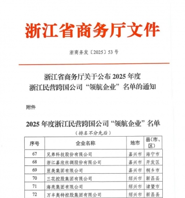 浙江民营跨国公司“领航企业”